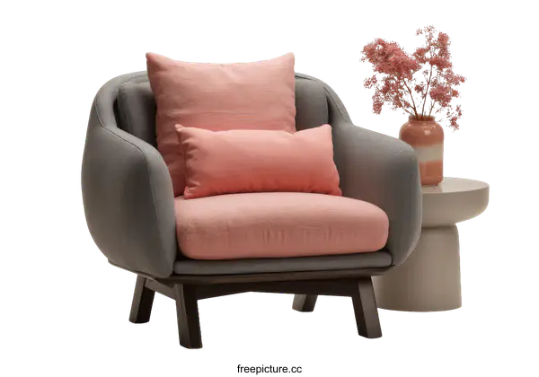 [Transparent Background PNG]Modern Armchair and Side Table Set