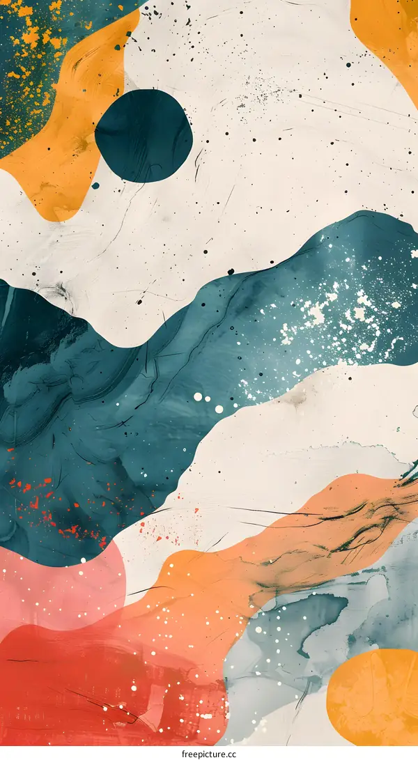 Abstract Art Painting with Teal Orange and Red Colors