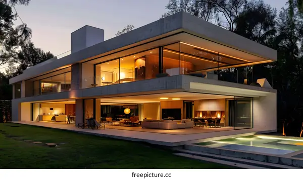 Modern Minimalist Concrete House with Pool and Garden