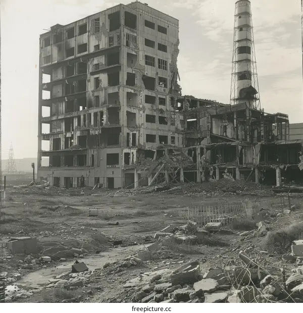 Ruins of a building after an air raid