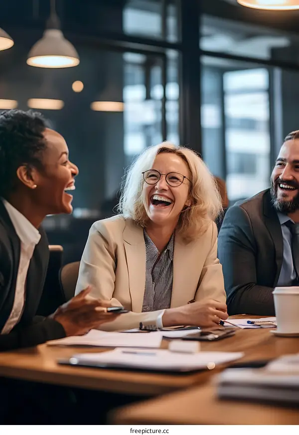 Business Colleagues Laughing During Meeting