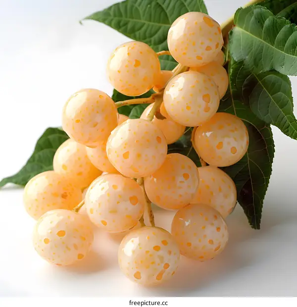 A cluster of yellowish white marbles with brown spots