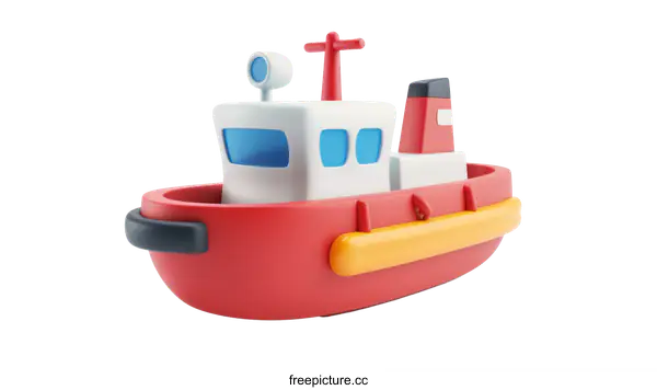 [Transparent Background PNG]3D illustration of a red and white toy boat