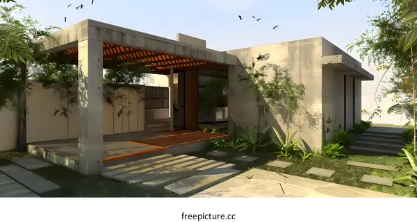 Modern Minimalist House Design with Concrete and Wood Elements