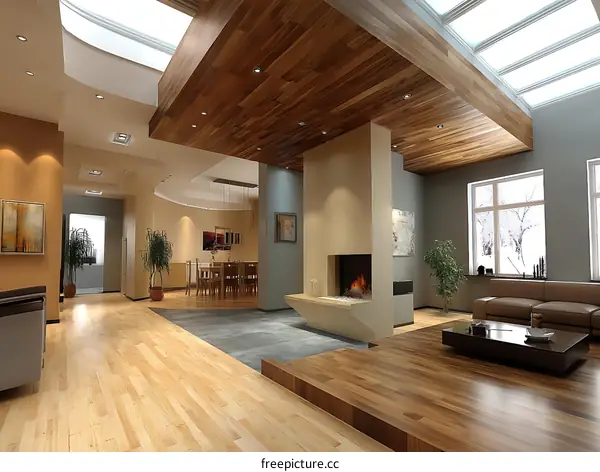 Modern Spacious Wooden Floor Interior Design