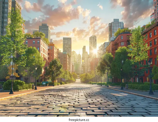 Urban Sunrise Park Scene Cityscape