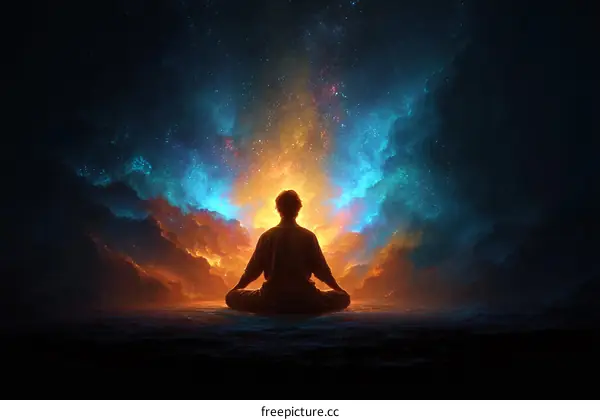 Meditative Figure in a Cosmic Landscape