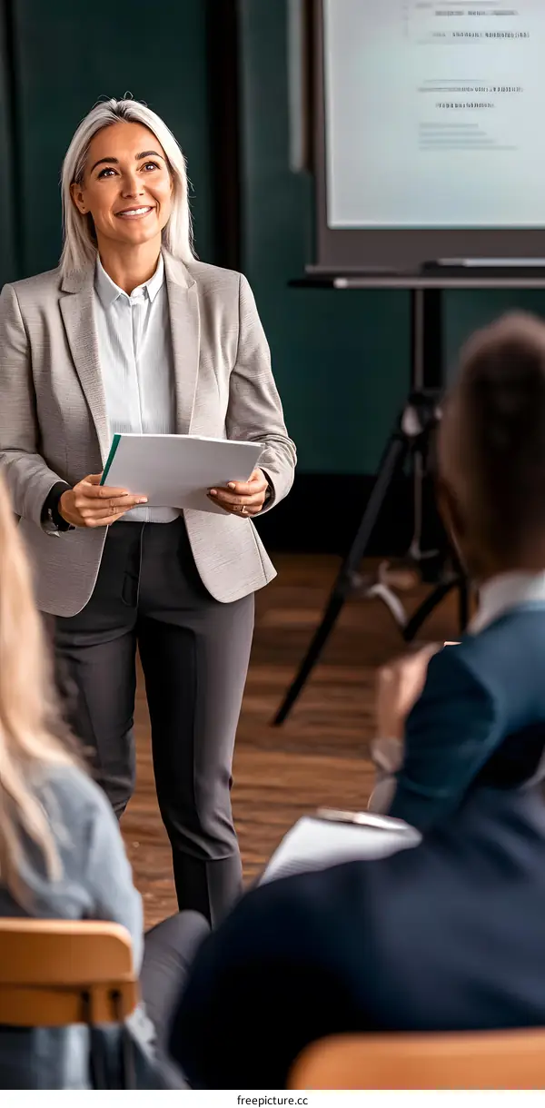 Businesswoman Giving a Presentation in a Meeting Room