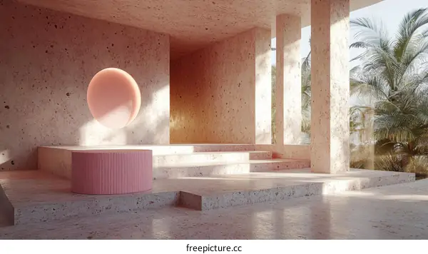 Modern Minimalist Pink Concrete Display Interior