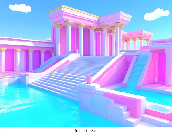 Pink Palace with Steps and Pool