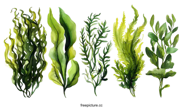 [Transparent Background PNG]Watercolor Illustration of Different Sea Plants