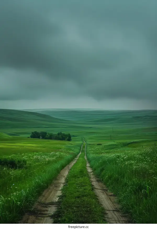 Rolling Green Hills with Winding Country Road