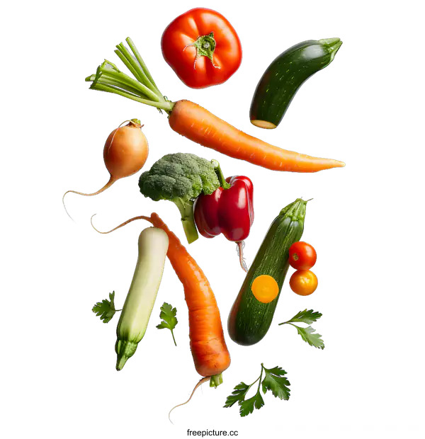 [Transparent Background PNG]Floating Vegetables, Fresh and Vibrant