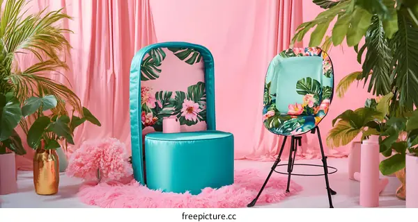 Tropical Floral Print Chairs in Pink Studio