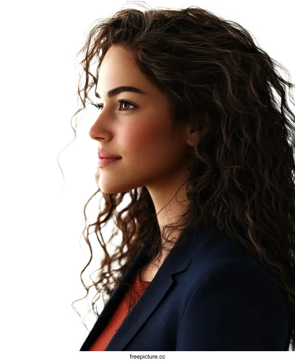 [Transparent Background PNG]Confident Woman with Curly Hair Profile Portrait