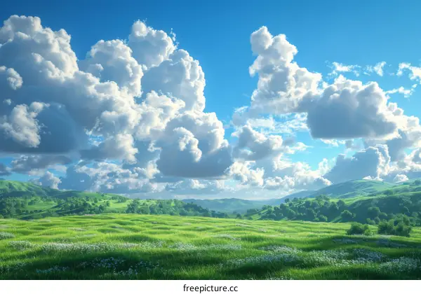 Tranquil Landscape with Verdant Hills and Azure Sky