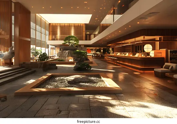Japanese style hotel lobby