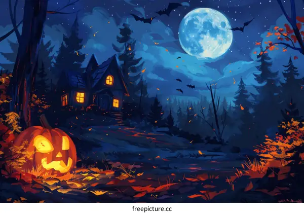 Spooky moonlit night in the woods