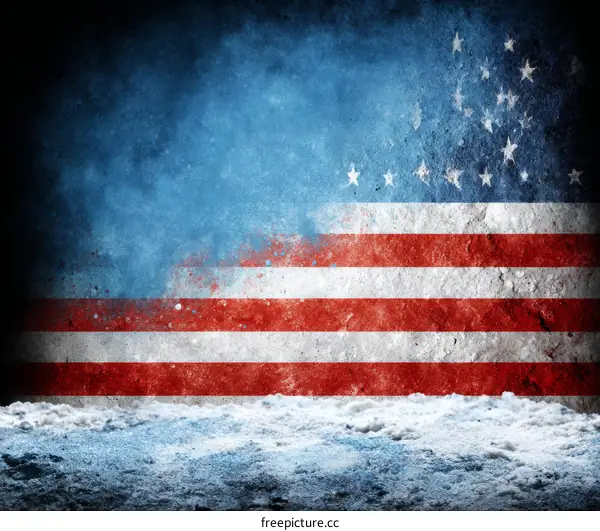 American Flag on a Stone Surface with Snow