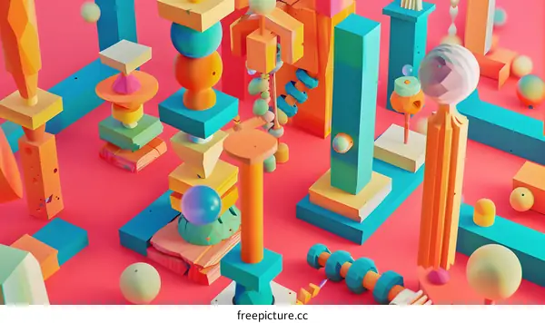 Abstract 3D Colorful Geometric Shapes and Objects