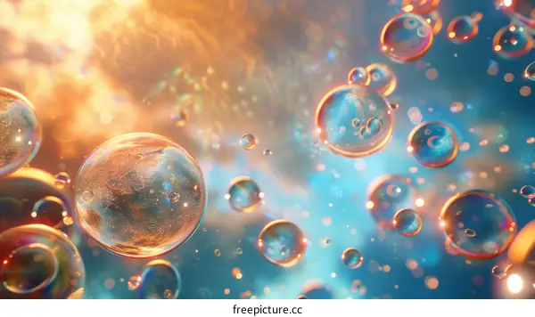 Abstract Background with Colorful Bubbles and Light Reflections