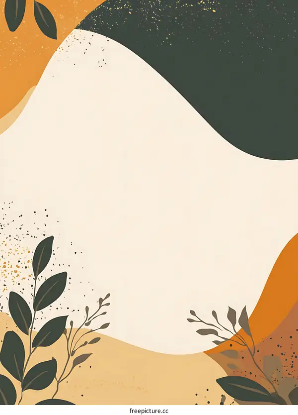 Abstract  Boho  Background  with  Leaves  and  Wavy  Lines