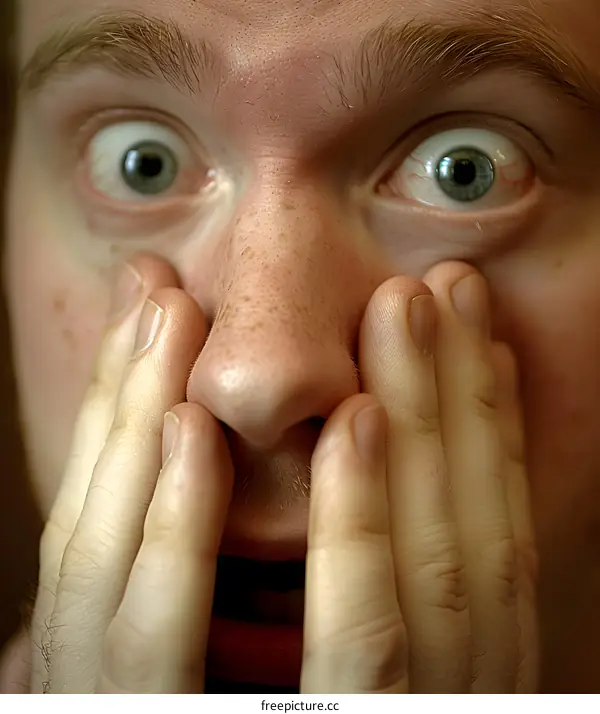 Closeup of Shocked Man Covering Face with Hands