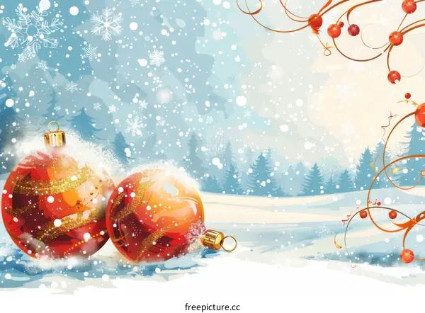 Christmas ornaments in the snow