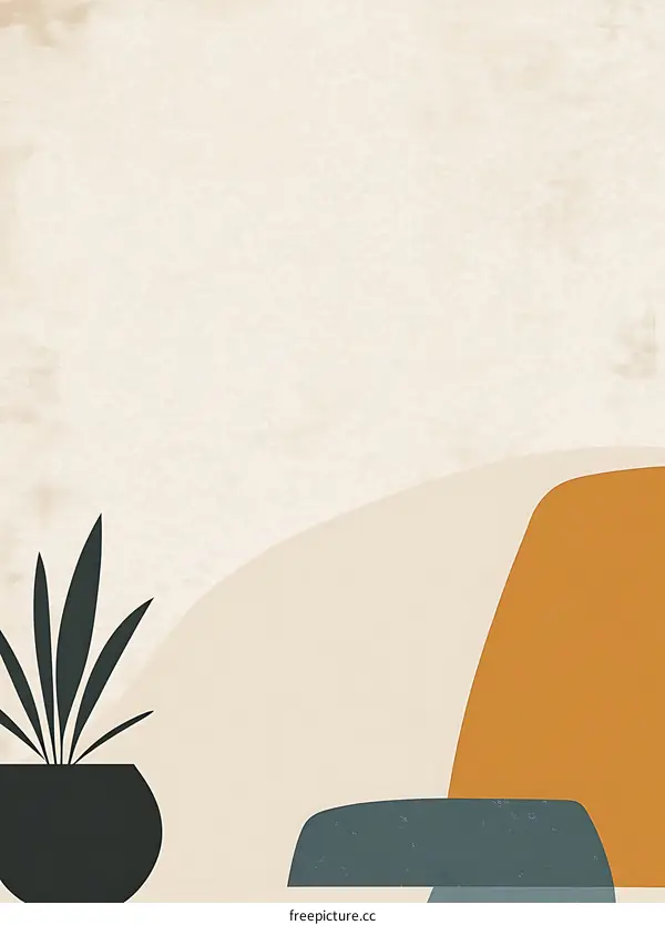 Abstract Minimalist Art Print With Plant