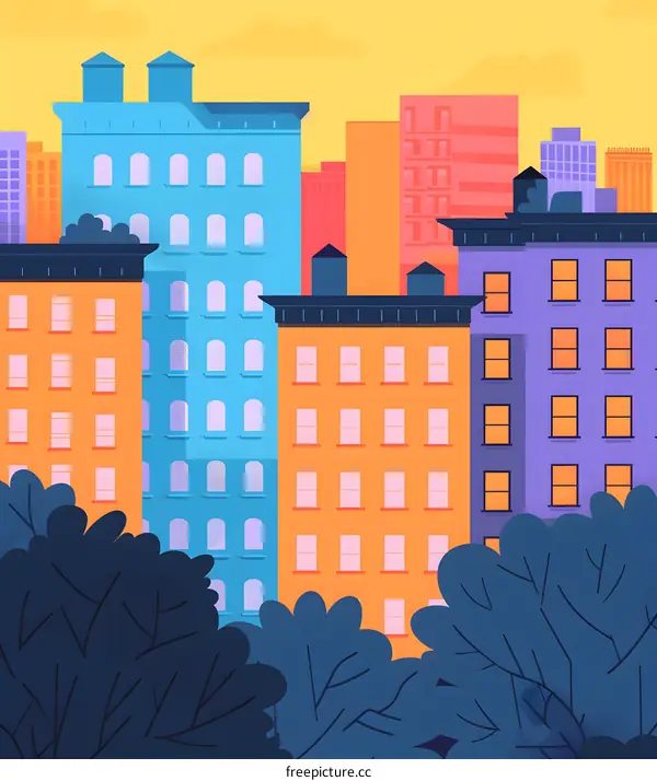 Colorful Buildings Cityscape Illustration
