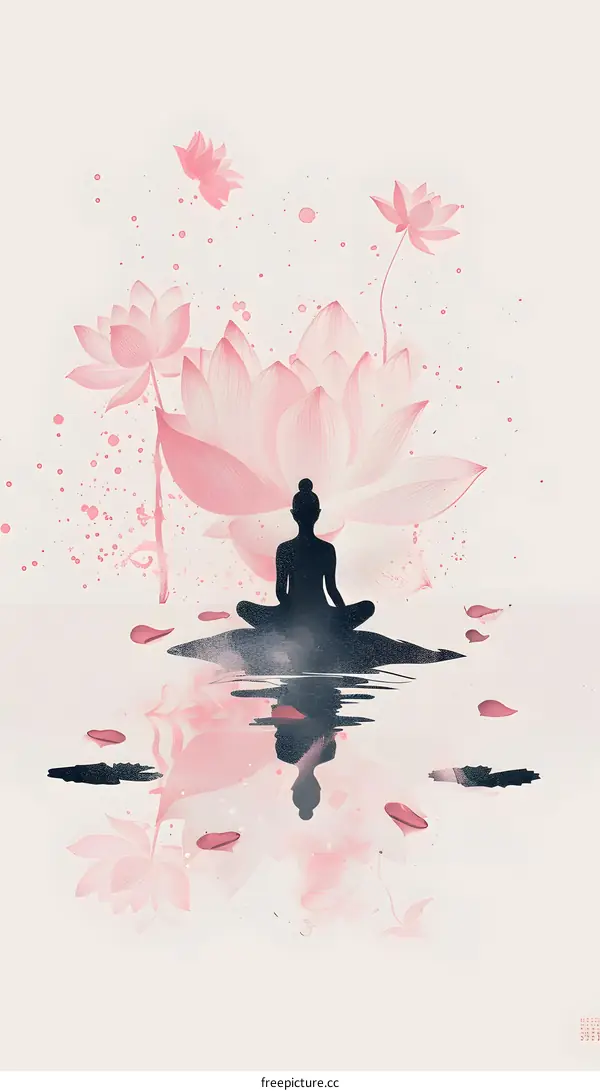 Woman Meditating in Lotus Flower Field