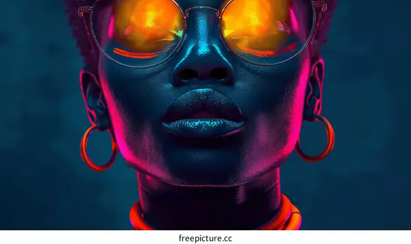 Portrait of a Black Woman with Glasses and Colorful Makeup