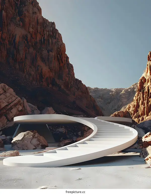 Minimalist White Staircase Leading Up To The Canyon