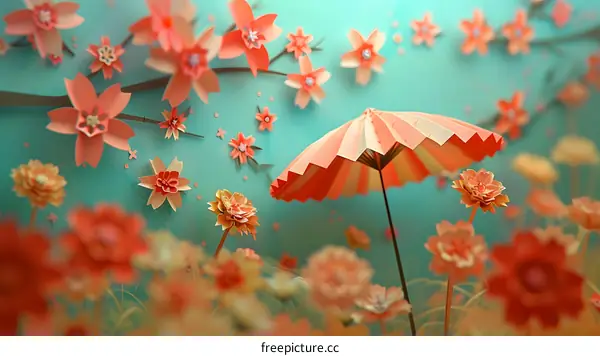 Paper Flowers and Umbrella Under Blue Sky