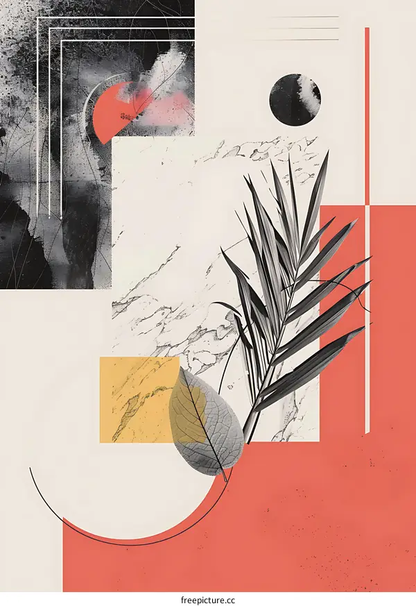 Abstract Collage with Leaves and Geometric Shapes