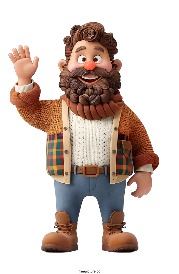 [Transparent Background PNG]Friendly Cartoon Lumberjack Waving Hello