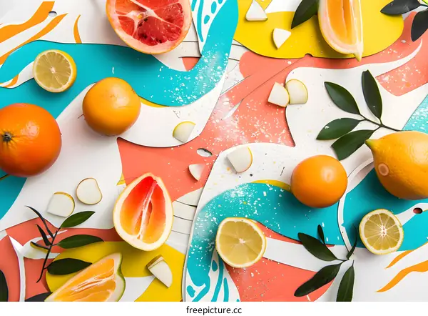 Colorful Abstract Fruit Background with Orange, Lemon and Grapefruit