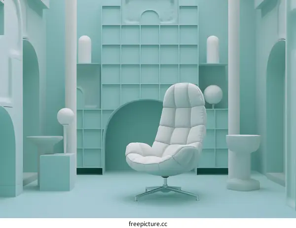 Minimalist Interior Design With White Chair And Blue Walls