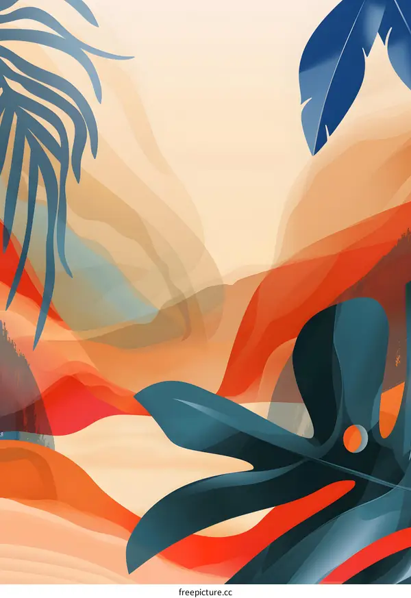 Abstract  Tropical Leaf  Pattern Orange Background Illustration