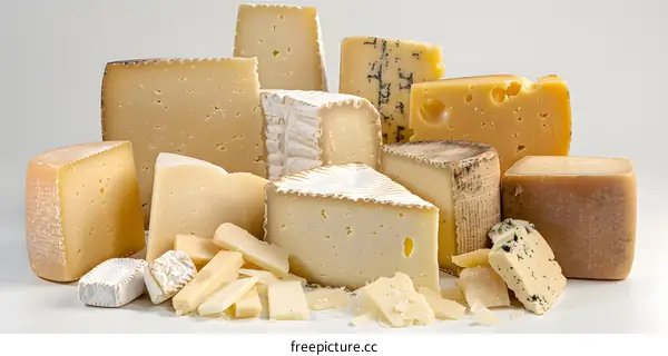 Assortment of Cheese on White Background