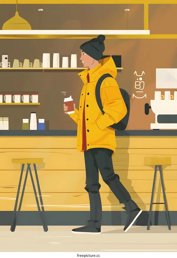 Man Holding a Cup of Coffee in a Cafe