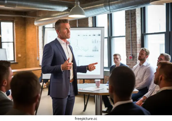 Businessman giving a presentation to a group of people