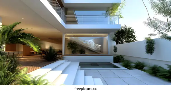 Modern Minimalist House with a Patio and a Swimming Pool