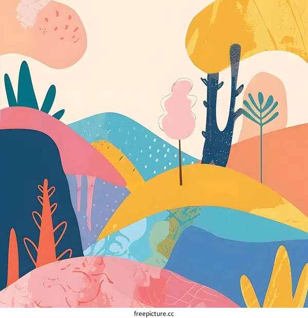 Abstract Colorful Landscape with Trees