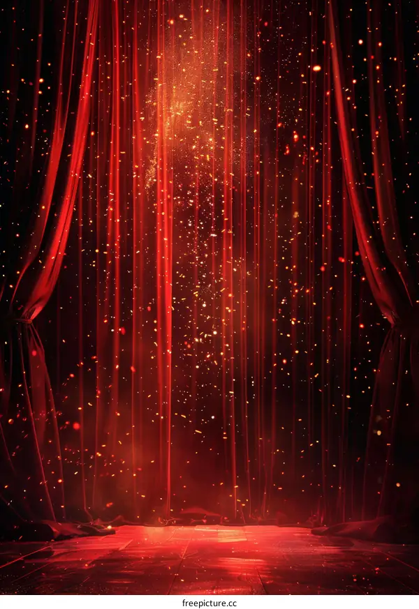 Golden Spotlight on Velvet Curtains