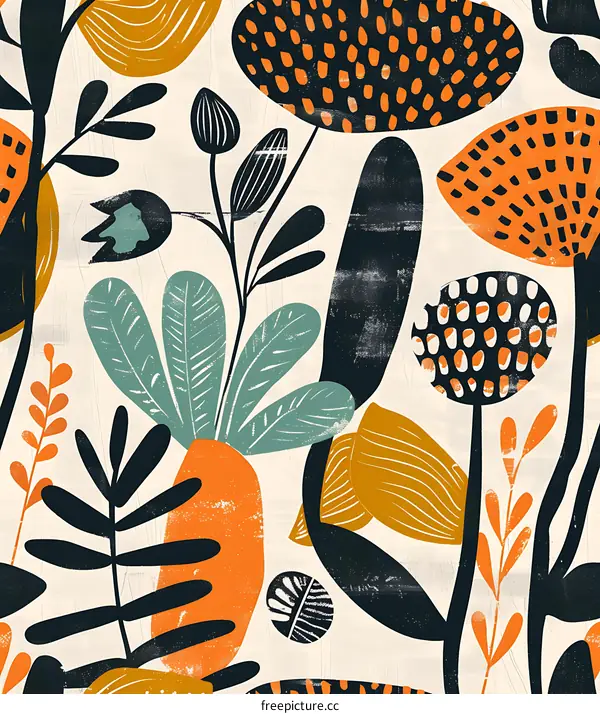 Abstract Floral Pattern with Orange and Blue Color Palette