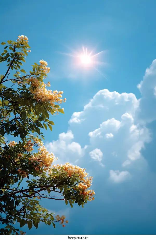Sunny Sky with Blossoms and Clouds