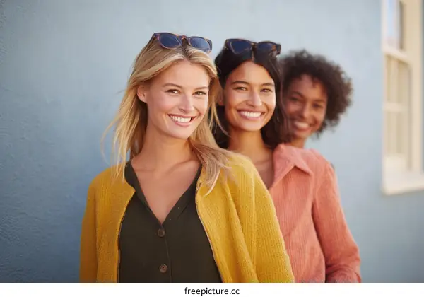 Three Diverse Women Smiling Outdoors