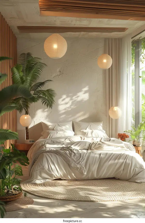 Modern Beige Bedroom Interior Design Illustration