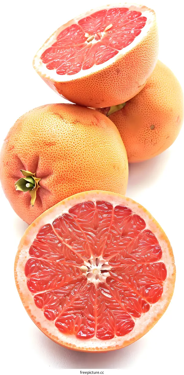 Fresh Ripe Grapefruit Slices Isolated on White Background
